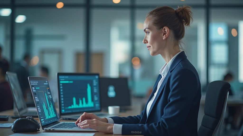 Специалист по логистике анализирует данные цепочки поставок на мониторе с графиками и аналитикой